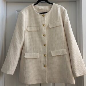 Marled Ivory Boucle Jacket with Gold Buttons